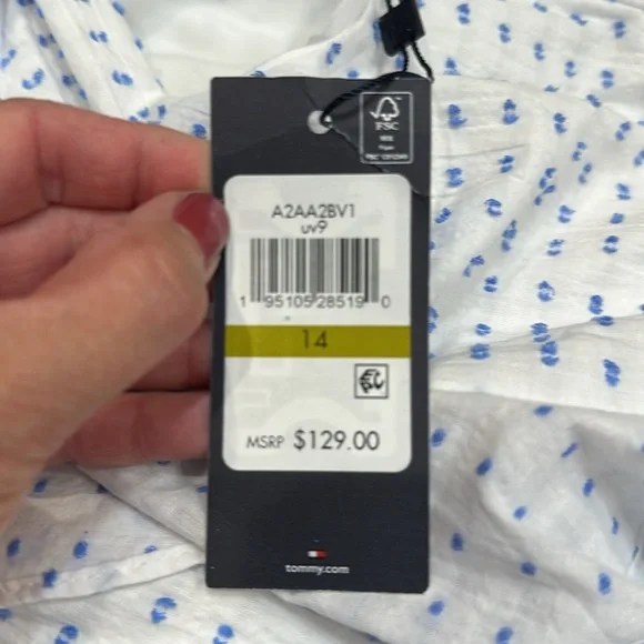 Tommy Hilfiger White and Blue Ruffled Sleeveless Dress - Picture 15 of 16